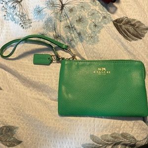 Coach, lime green leather wristlet